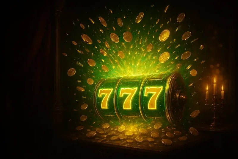 Jackpot Win Explosion Glowing slot reels with massive win, coins and confetti bursting outward