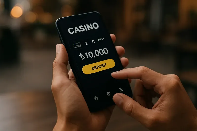 Man typing on smartphone casino app with taka deposit confirmation